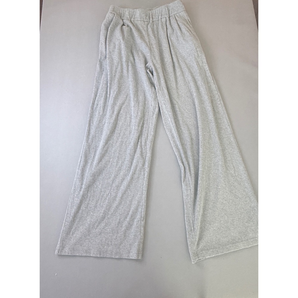 Bohme Ribbed Knit Wide Leg Lounge Pants Heather Gray Small